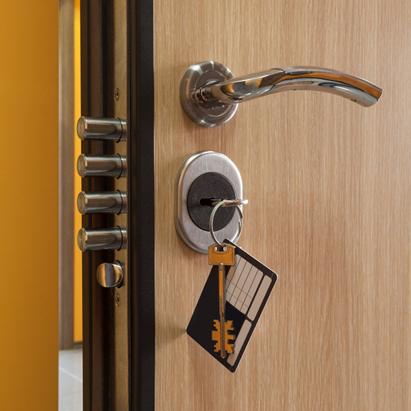 Detalle de cerradura de alta seguridad con bombín antibumping